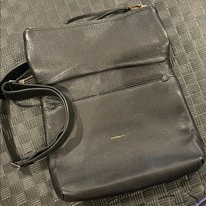 Coach Black Pebbled Leather Messenger Crossbody with Gold Logo